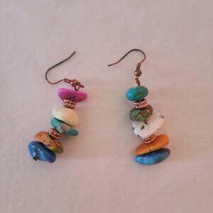 Multi Stone Drop Dangle Earrings Multicolor Turquoise Pink Green White Orange